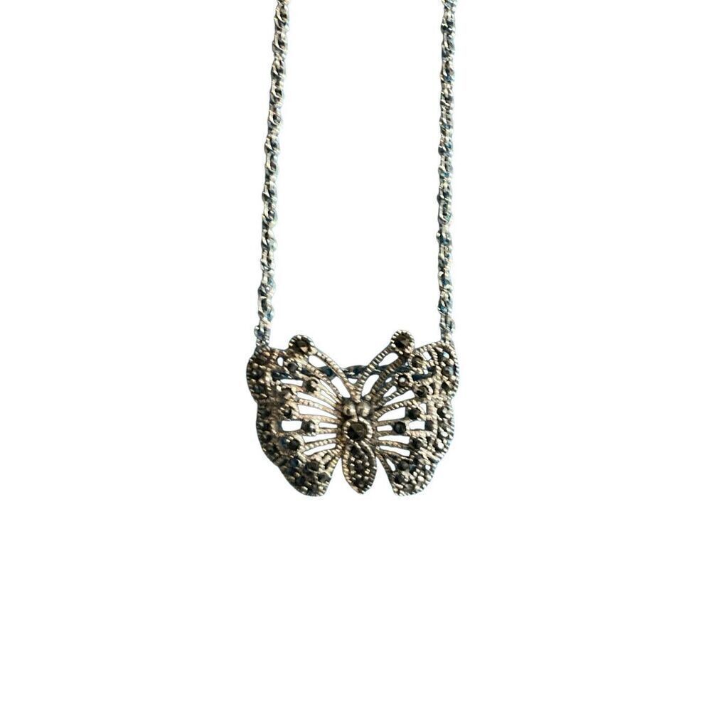 FAS SS Marcasite Butterfly Necklace